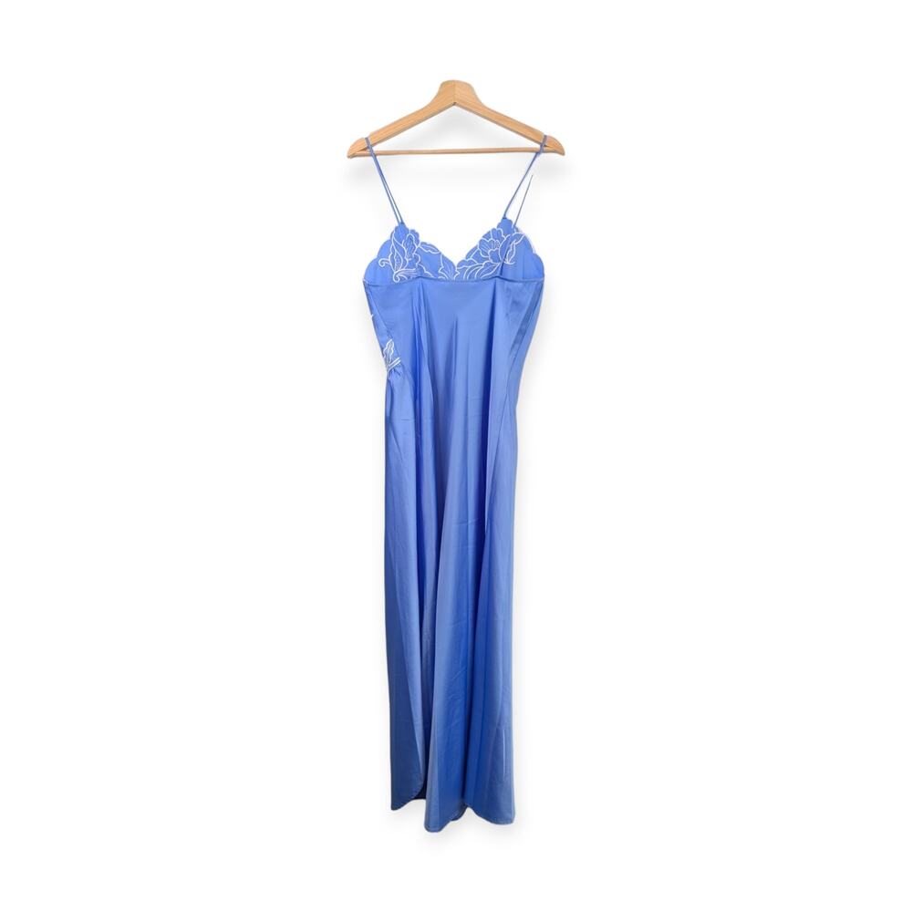 Vintage 70s 80s Natori Blue Satin Slip dress Nightdress - Picture 5 of 9